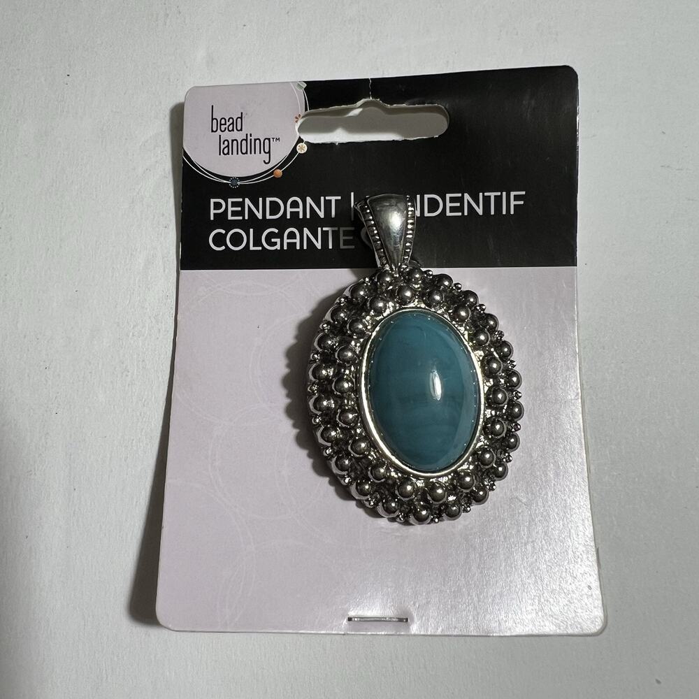 Bead Landing Oval Necklace Pendant Silver and Turquoise Jewelry Making